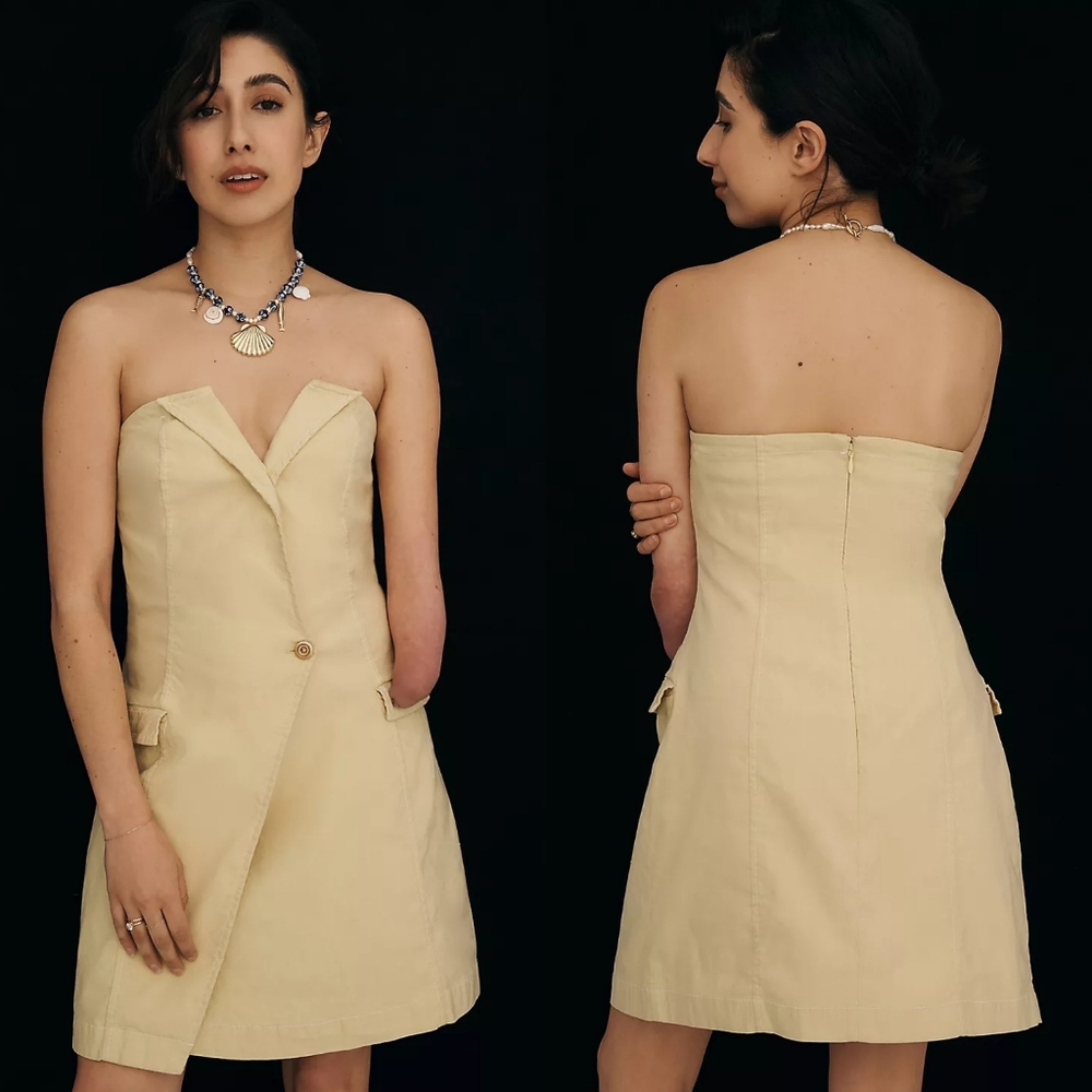 Maeve For Anthropologie Strapless Linen Mini Dress